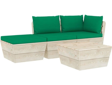 vidaXL Muebles de jardín de palets 4 pzas y cojines madera de abeto