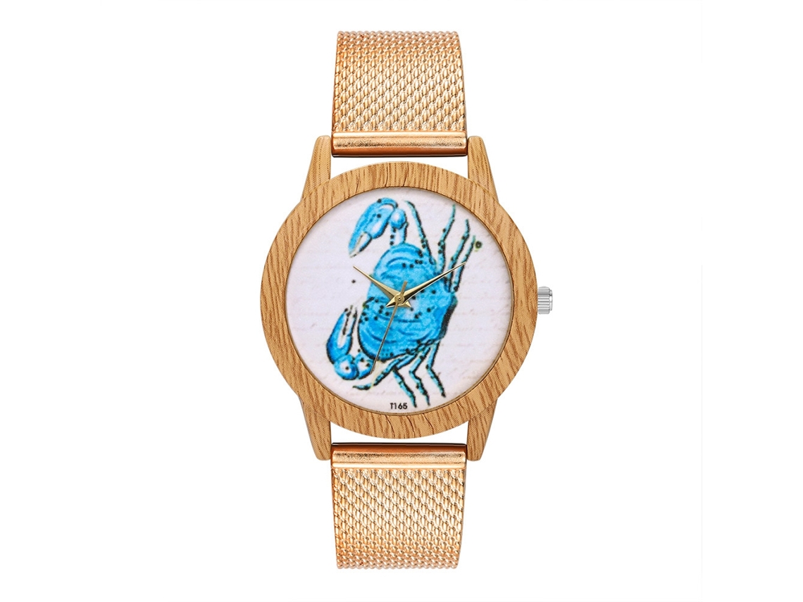 Reloj De Pulsera Unisex Con Correa De Malla Con Estampado De Cangrejo, Movimiento De Cuarzo, Zhoulianfa Oro Rosa