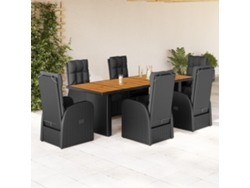 Juego de comedor de jardín de 7 piezas con cojines, mimbre sintético negro, DKD Home Decor