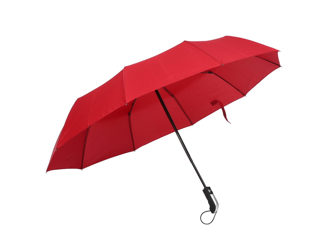 Paraguas automático compacto de acero negro, resistente al agua y a los rayos UV, plegable, para viaje, color burdeos