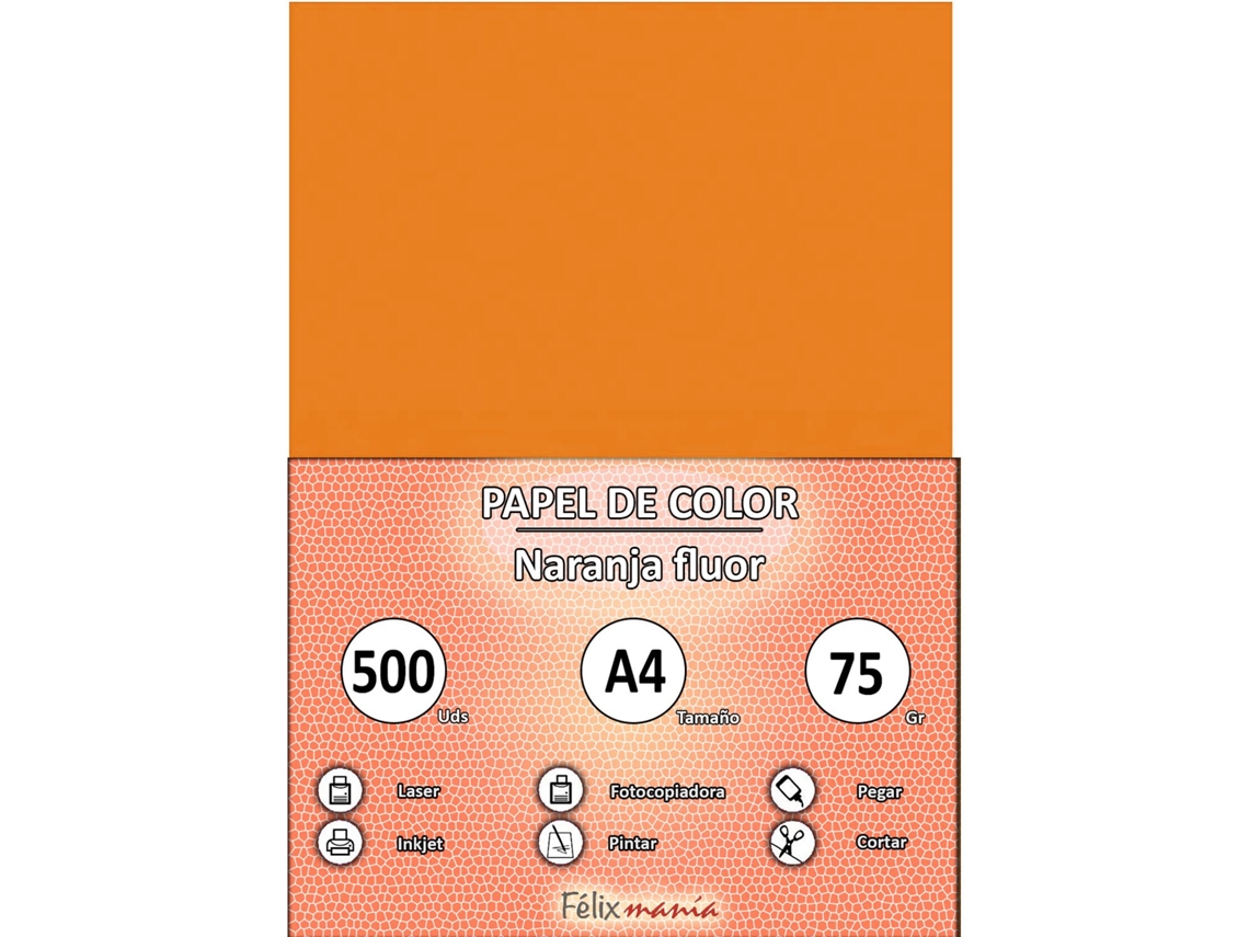 A4 Paper 80Gr Fluoruro De Naranja 500 Hojas
