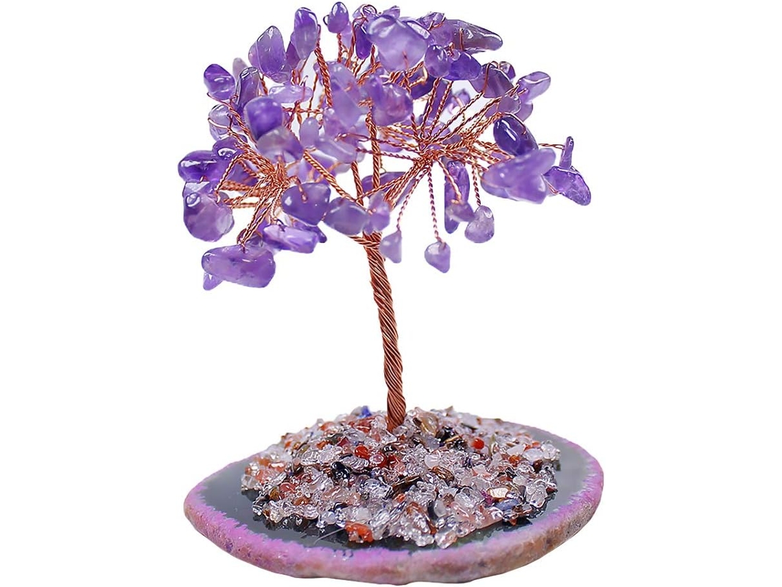 Árbol Suerte Cristal Amatista Ágata Natural Decoración Escritorio Navidad Curativo Elegante Festiva Base Mini