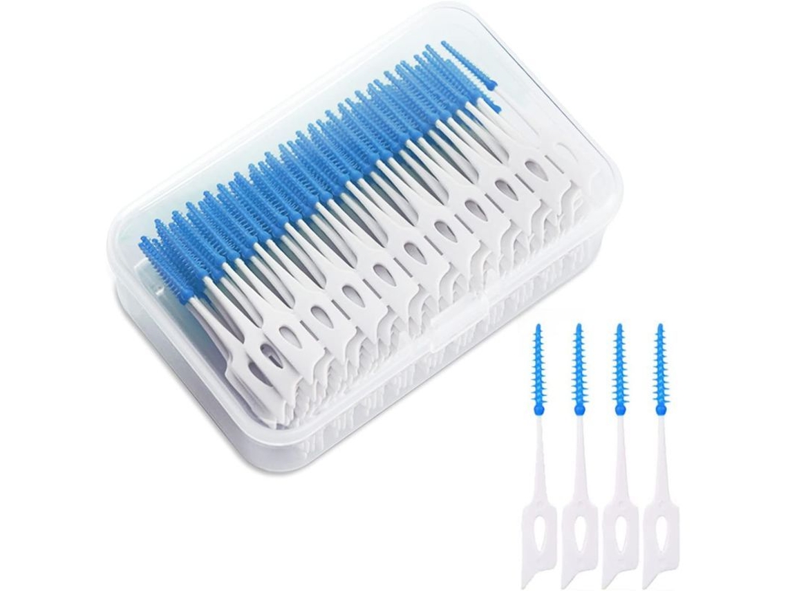160 Cepillos Interdentales, Doble Función, Hilo Dental Portátil, Higiene Bucal (azul)