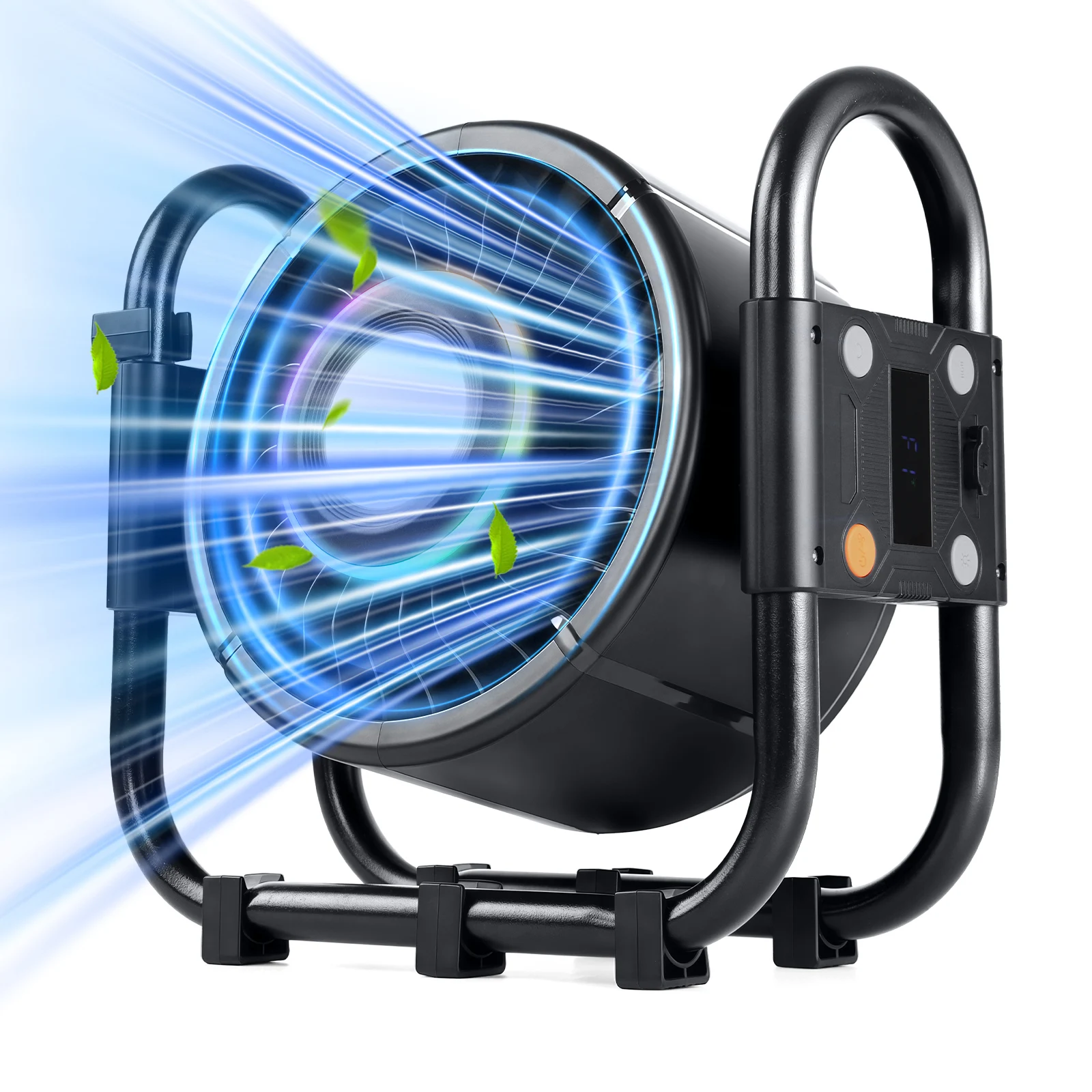 Ventilador De Camping Oscilante Automático (negro), 6 Velocidades De Viento, Ventilador Portátil Para Exteriores Con Luz.