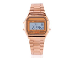 Reloj Electrónico Digital Con Retroiluminación, Brazalete De Acero Inoxidable, Forma Rectangular, Acabado En Oro Rosa.