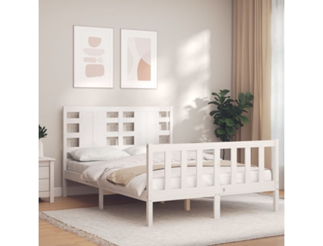 VIDAXL Cama doble blanca de madera maciza con cabecero (Madera - 135 x 190 cm)