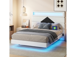 Cama Doble 140 X 190 Cm, Cama Tapizada Con Led, Cabecero Ajustable Con Usb, Para Adolescentes Y Adultos, Terciopelo Beige
