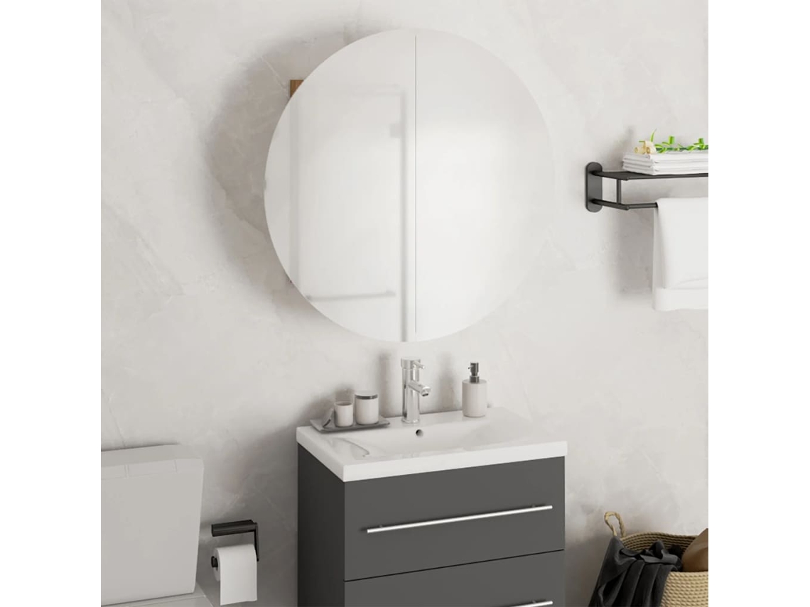 Armario De Baño Con Espejo Redondo Y Led Roble 47x47x17,5 Cm