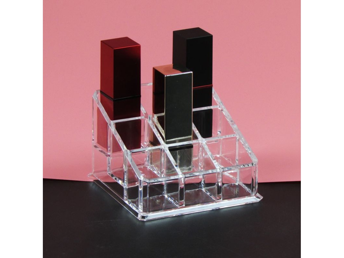 2026-estante De Maquillaje Acrílico Transparente 9 Espacios Para Labiales Y 3 Para Brochas Almacenamiento De Belleza