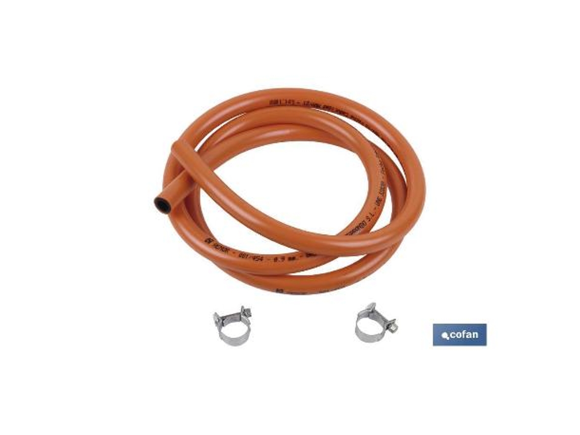 Tubo flexible 1,5 mts para gas butano + abrazaderas