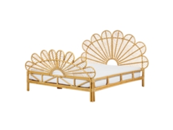 Cama con somier BELIANI Florentine de Ratán Madera clara 167x207x133