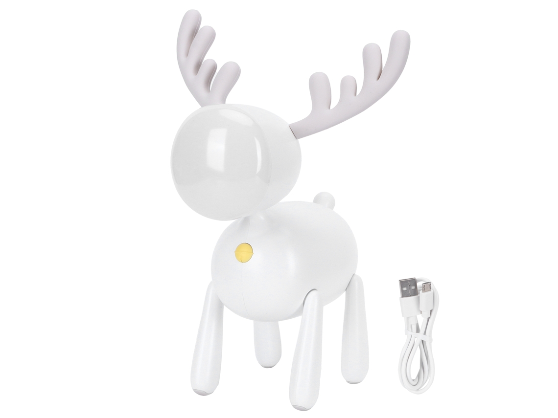2026-lámpara De Mesa Con Forma De Ciervo Animado Luz Nocturna Led 1200mah Carga Usb Decoración De Dormitorio (blanco)