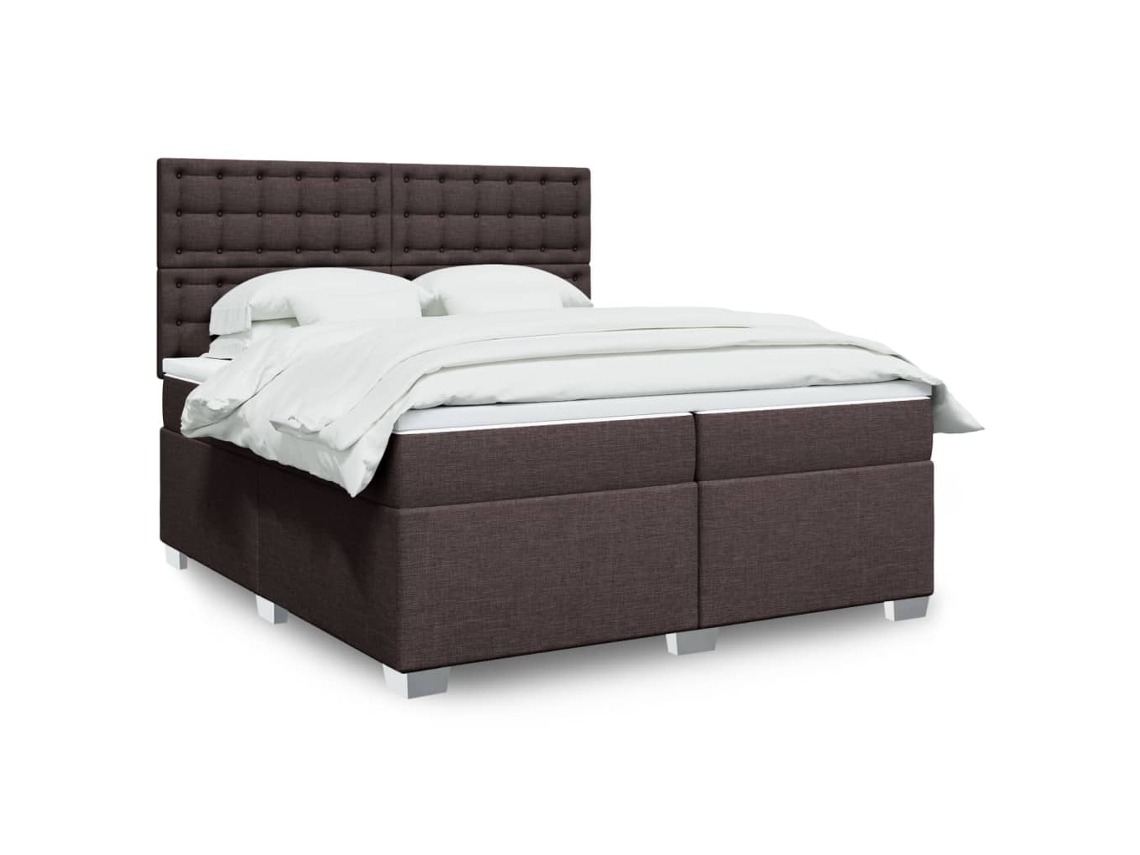 Cama Box Spring Con Colchón Tela Marrón Oscuro 200x200 Cm
