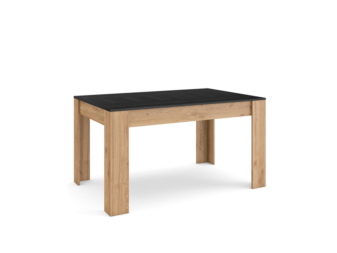 Mesa Comedor, 140x90x76cm, Para 6 Comensales, Muebles Comedor, Negro Y Roble