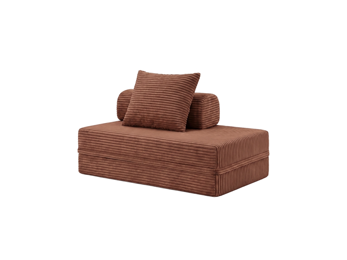 Sofá Modular 2 Lugares Convertible Veludo Listado Terracota