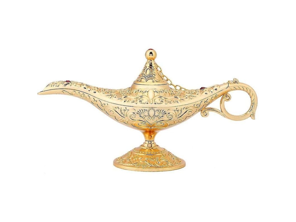 Lámpara Mágica Aladino De Latón Estilo Retro, 11x21cm, Decorativa Con Lujosas Incisiones.