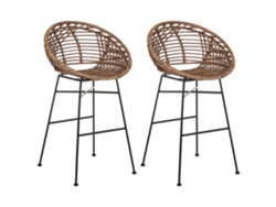 Conjunto De 2 Bancos De Bar Beliani Windom De Rattan Castanho 56x51x95