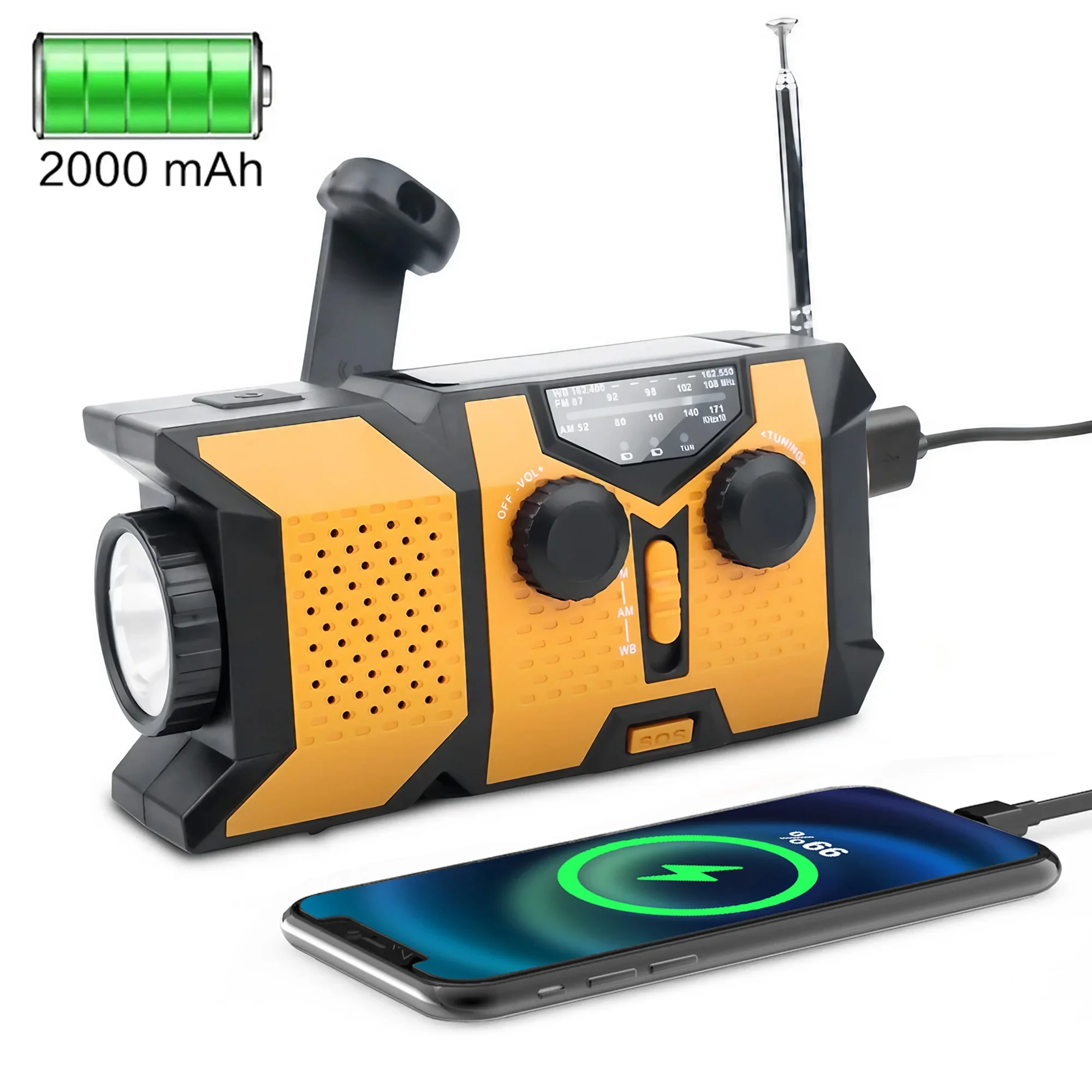 Radio solar portátil Mdug con linterna LED y cargador de 2000 mAh