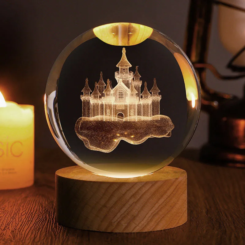 Globo Decorativo Crystal Castle (base De Tono Cálido, 60 Mm), Esfera De Cristal Grabada Con Láser 3d.