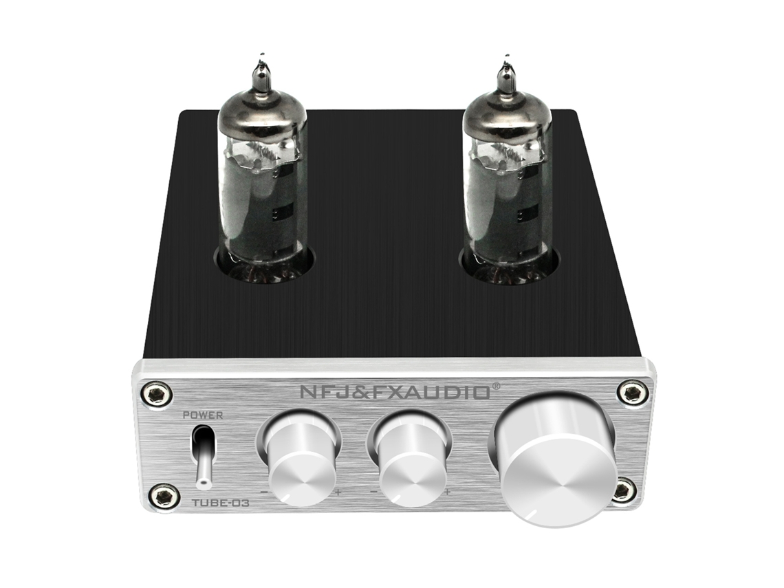 Preamplificador Mini Hifi Fx-audio Tube-03 Con Válvula De Vacío 6k4, Ajuste De Agudos Y Graves, Color Plata, Enchufe Británico.