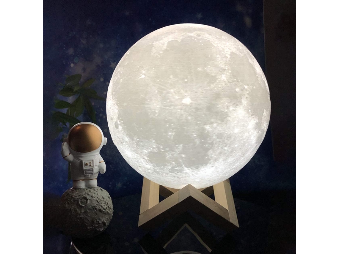 1 Luminária de Lua Led com Controle de Toque 15Cm 3 Cores Inclui Suporte de Madeira