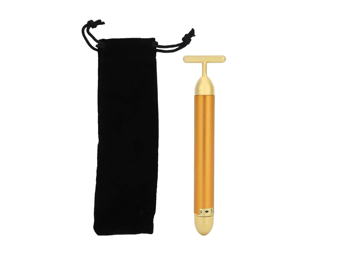 Masajeador facial eléctrico en forma de varita con oro de 24k para lifting y reafirmación, con cabezal TE y vibración de 6000x/min.