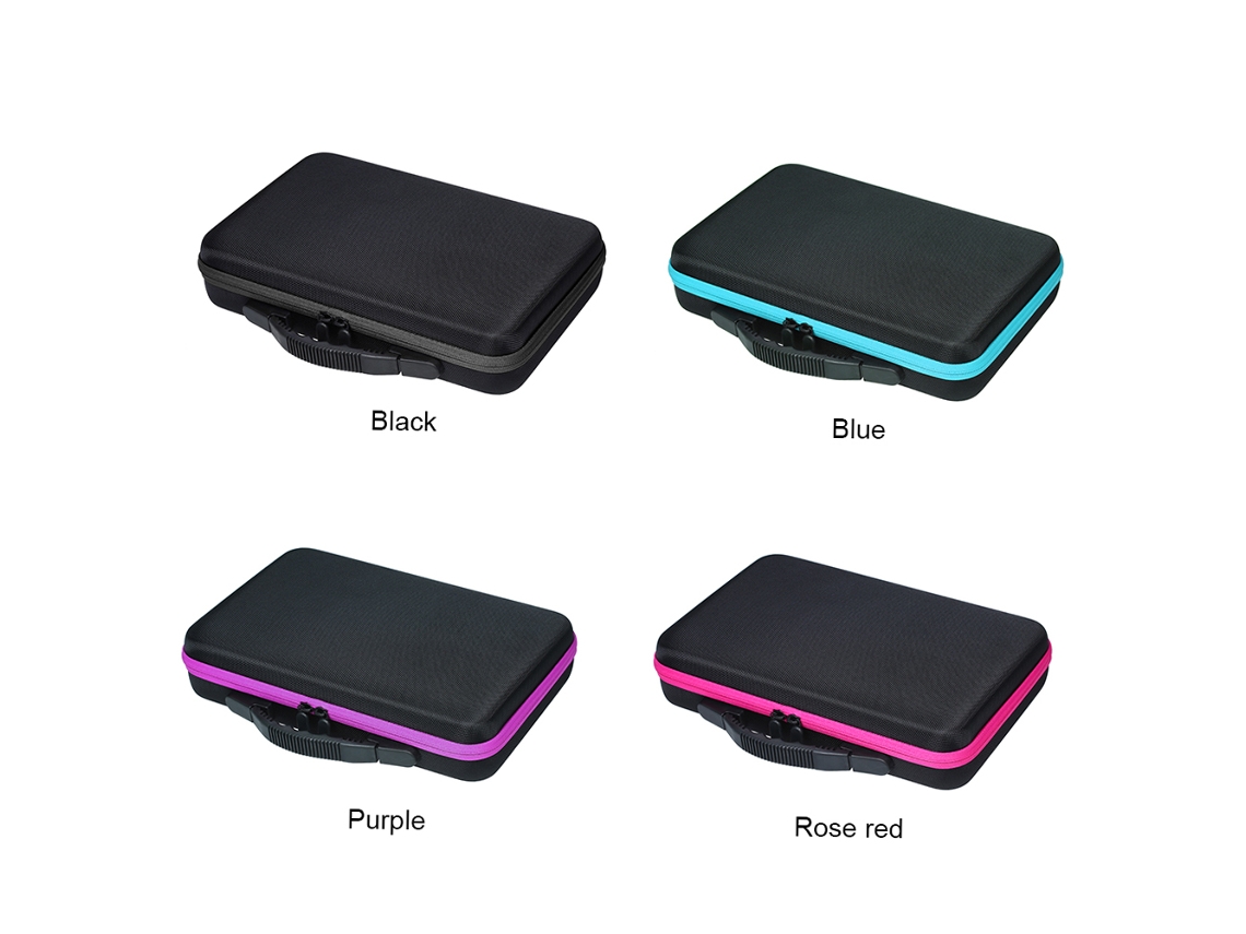 Caja de almacenamiento con 60 frascos para diamantes, cuentas y accesorios de bordado, diseño con cremallera y asa de transporte.