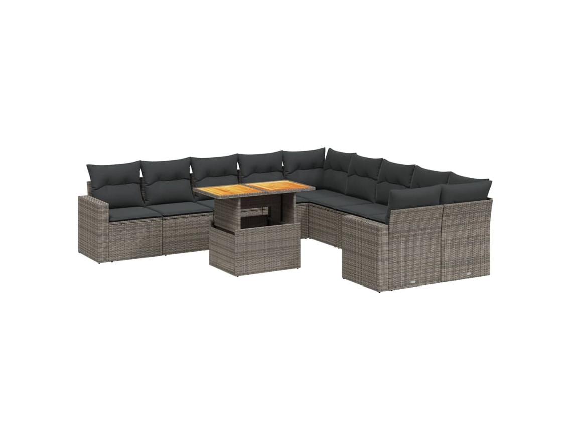 Conjunto de 11 sofás de jardín con cojines de mimbre, patas grises, EXCLUSIVA MAISON