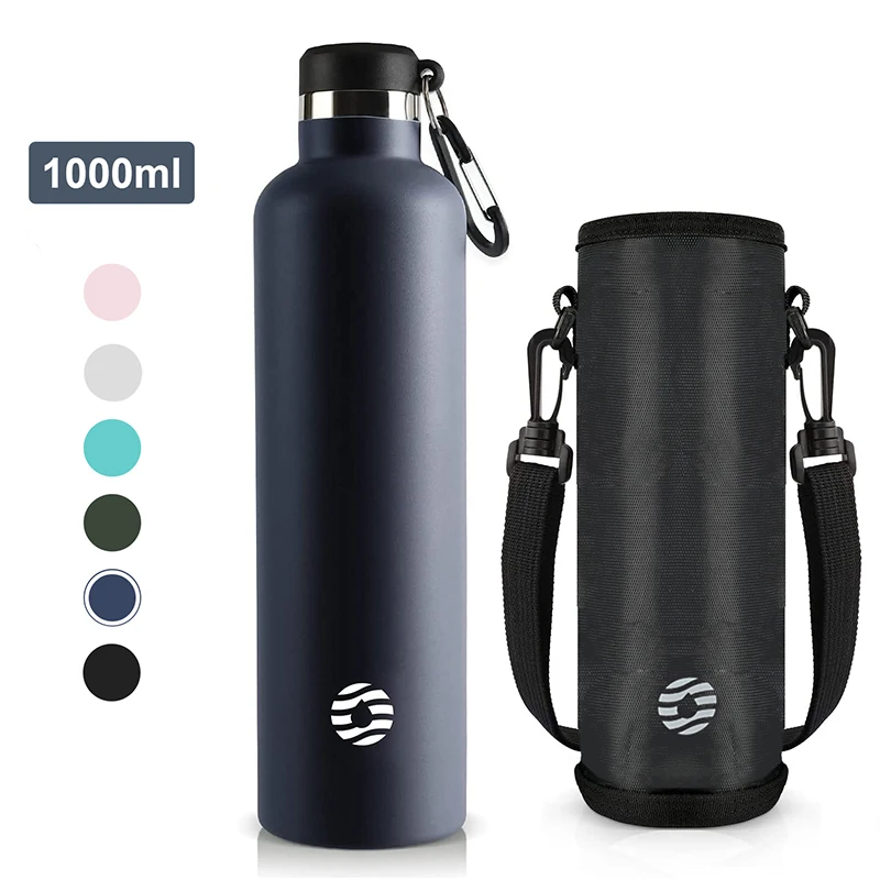 Termo De Acero Inoxidable (azul Marino, 1000 Ml), Botella De Agua Deportiva, Con Aislamiento Al Vacío, A Prueba De Fugas, Libre De Bpa.
