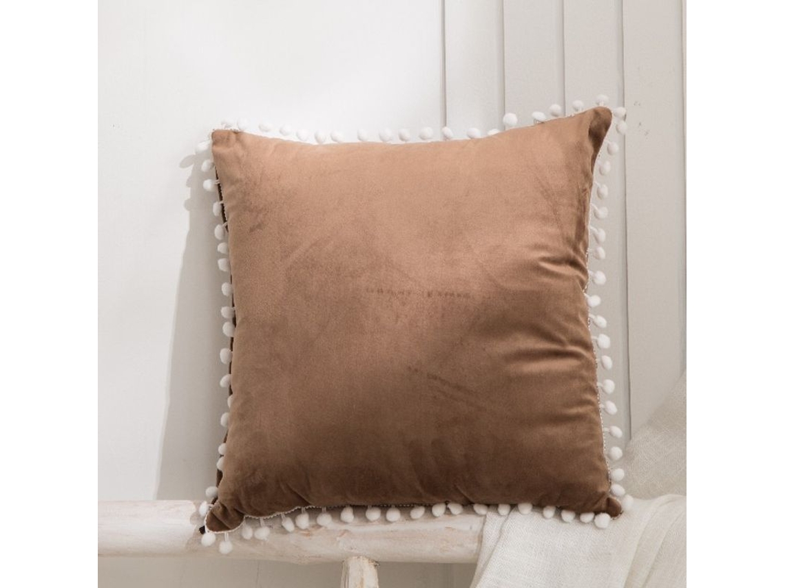 Rebe-fundas De Almohada De Terciopelo Azul Oscuro Navideño 18x18 Pulgadas Set De 3 Con Pompones Decorativos Para Sofá