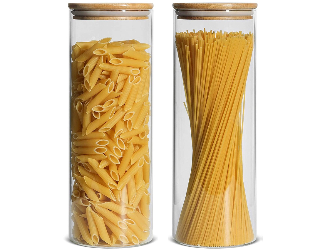 Frascos de vidrio transparente con tapa para almacenar pasta, cereales, fideos y harina