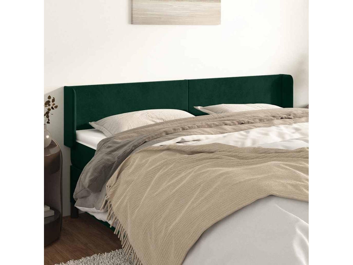 Cabecero De Cama | Panel De Cabecero De Terciopelo Verde Oscuro 203x16x78/88 Cm