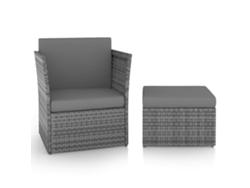 Silla de jardín de mimbre antracita con banco Dkd Home Decor