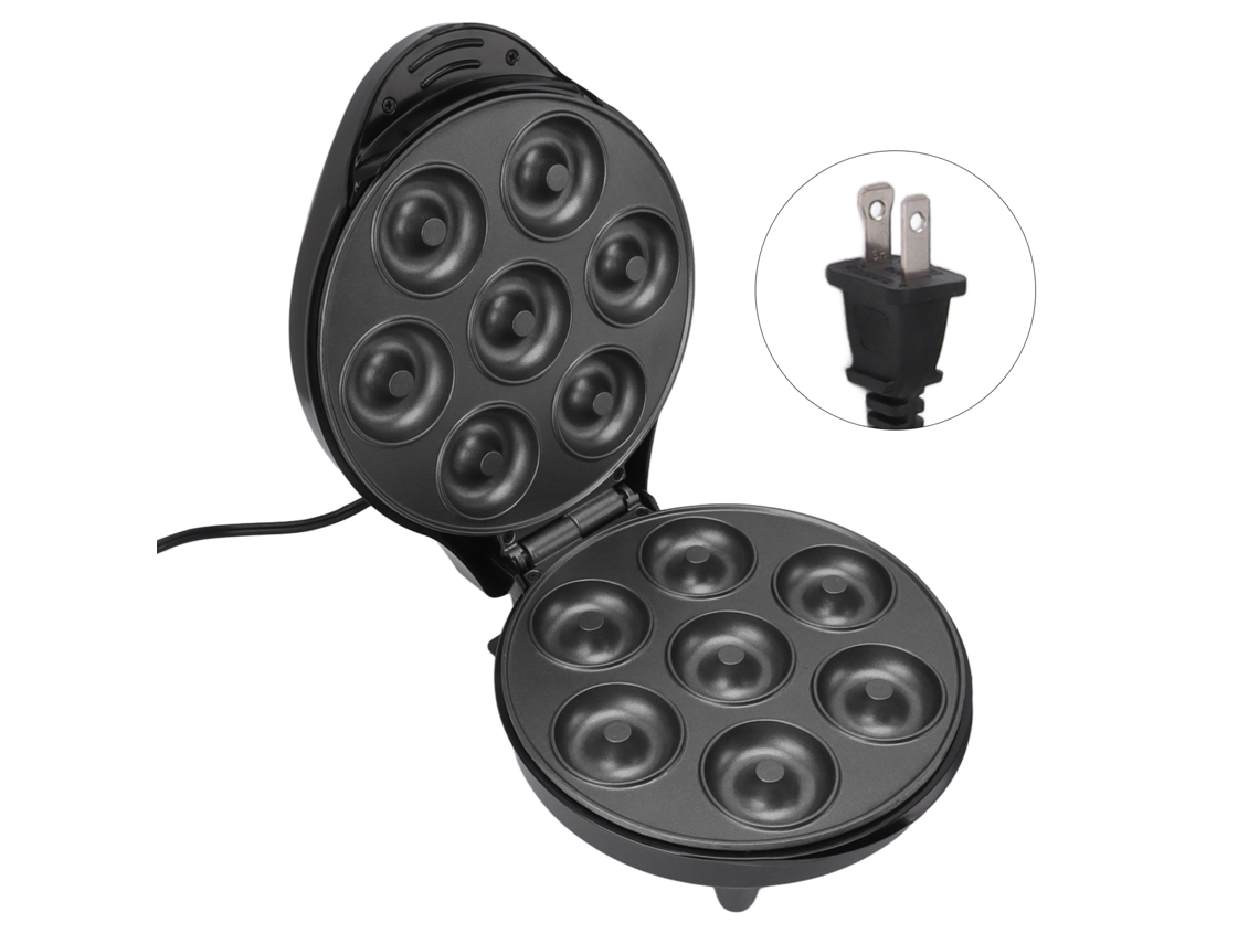 Mini Máquina Para Hacer Donas De Alta Potencia (1200 W), Prepara 7 Donas, Antiadherente, Color Negro.
