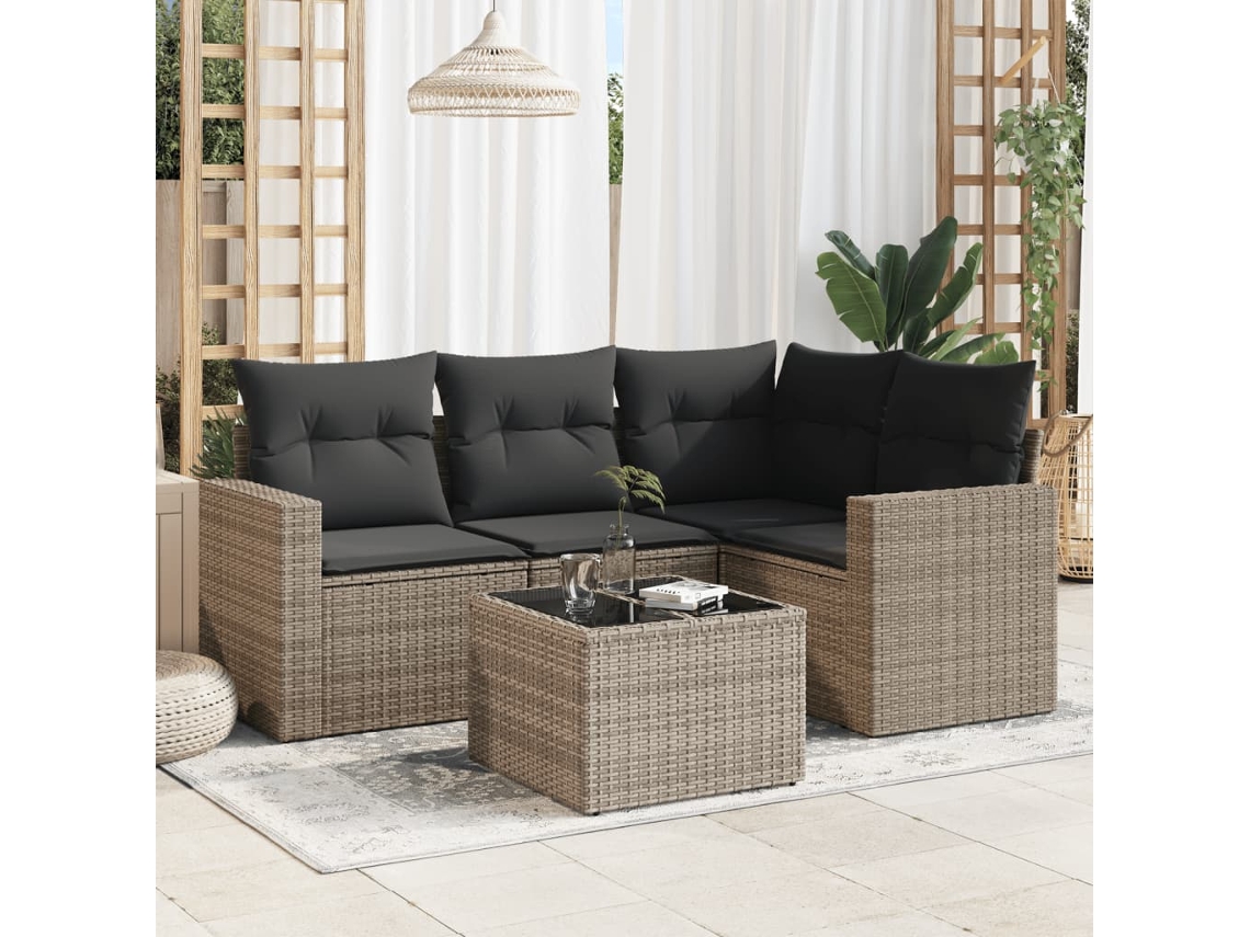 Conjunto de sofás de jardín de 5 piezas DKD Home Decor con cojines de mimbre gris