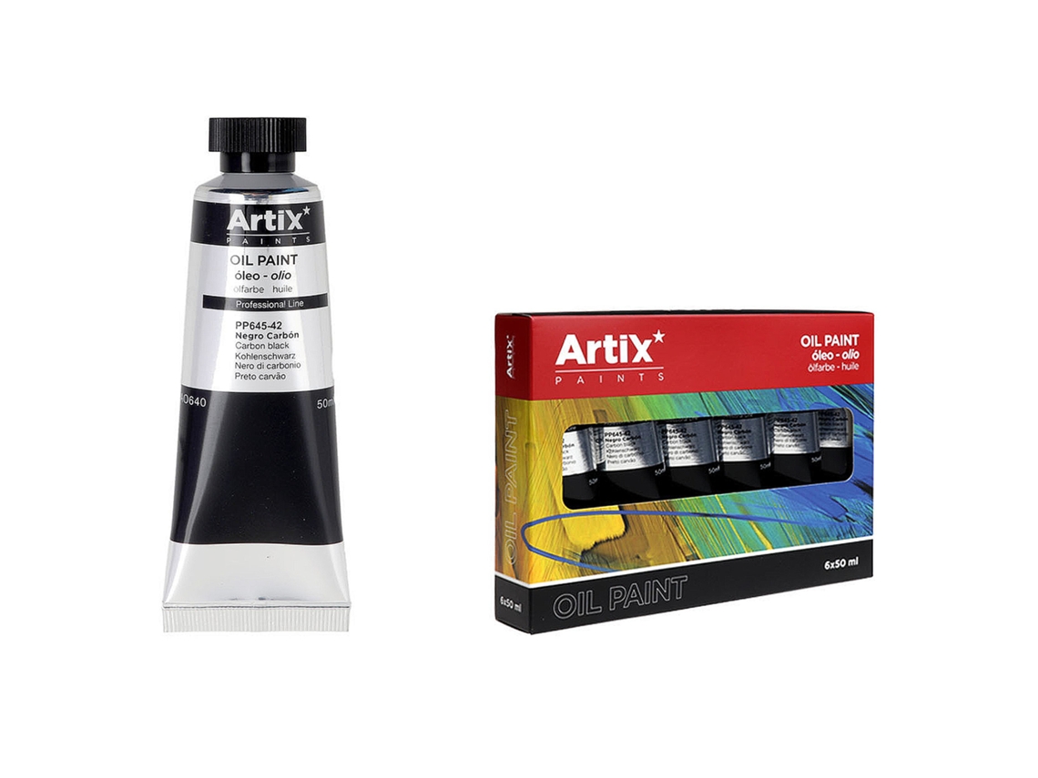Paquete de 6 unidades. Pintura al óleo Expert 50 ml, color negro carbón Dam
