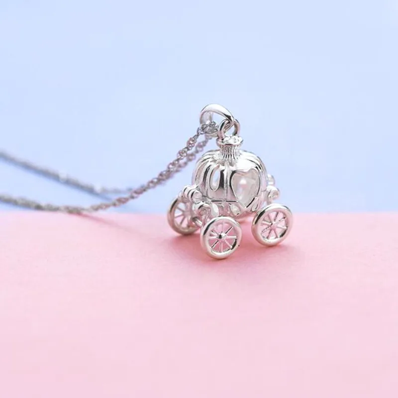 Collar Con Colgante De Carroza De Calabaza De Ensueño Chapado En Plata, Joyería Para La Clavícula