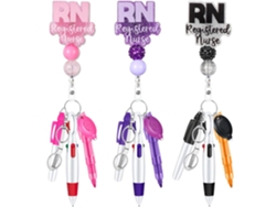 Porta credencial retráctil Eifson para enfermera, bolígrafo con correa, llavero y clips para credencial (rosa)