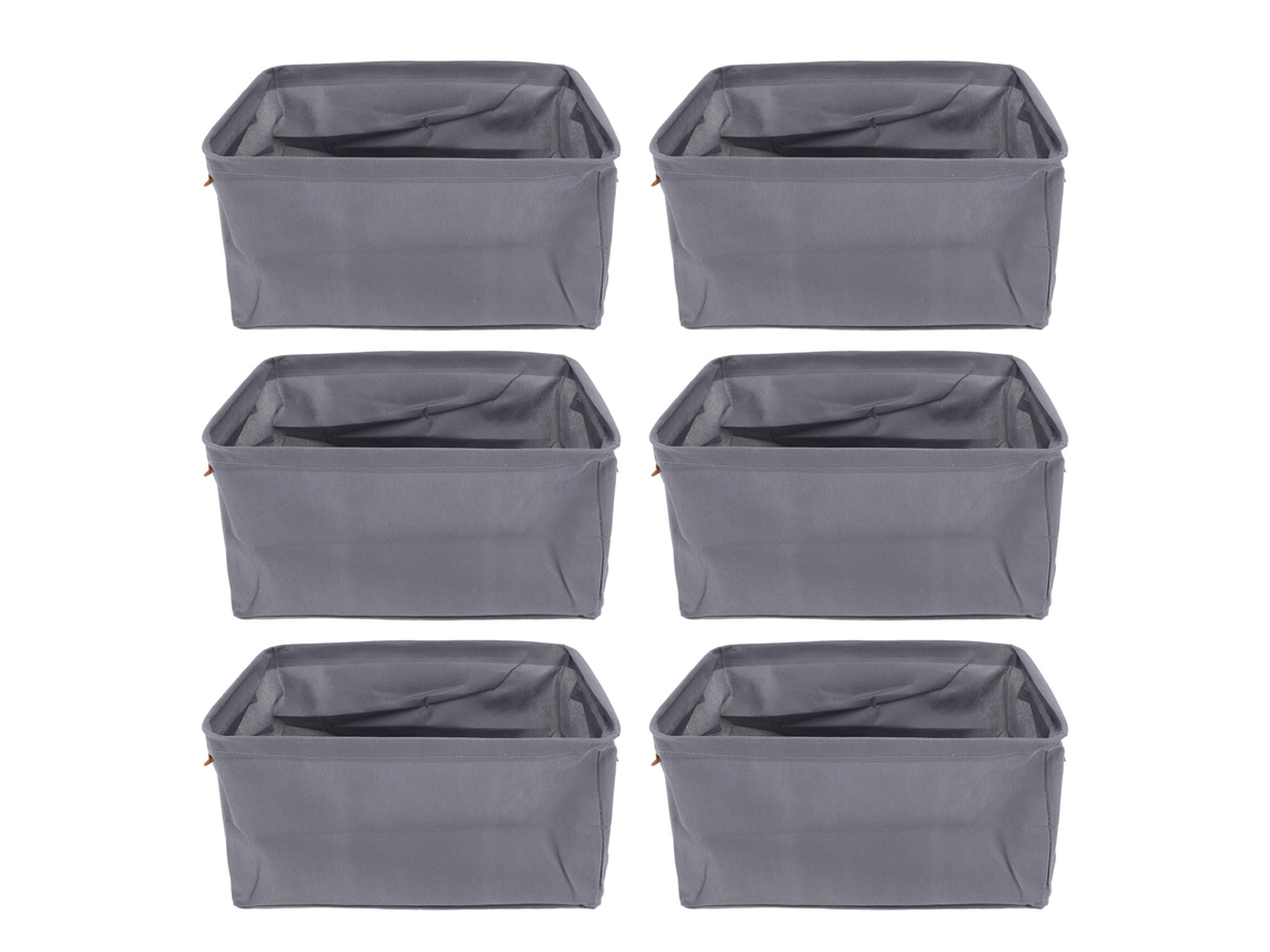 6 Cajas Plegables De Tela Gruesa Para Guardar Ropa En El Armario, 42x28x25cm, Color Gris.