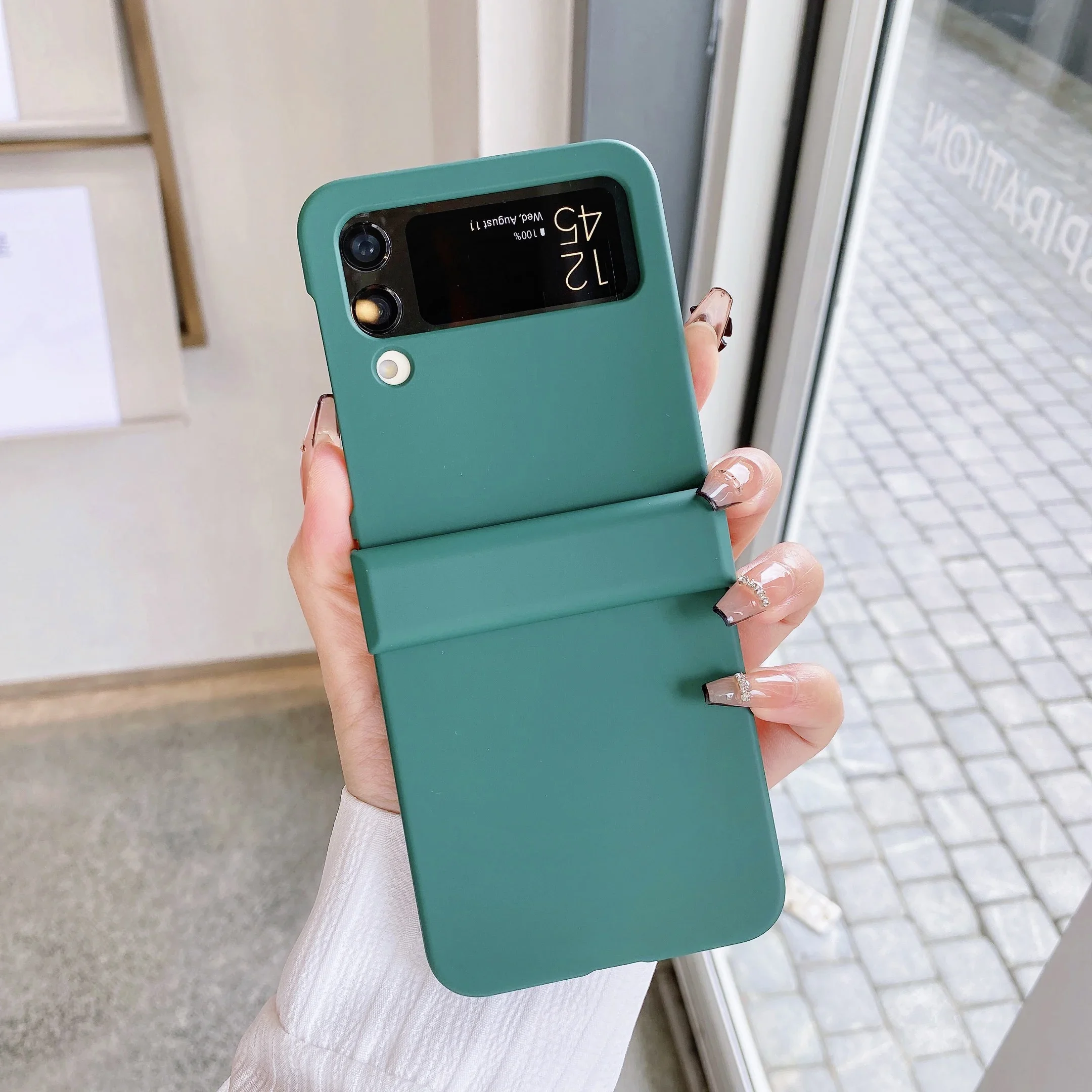 (verde Oscuro, Galaxy Z Flip3 5g) Funda Plegable Ultradelgada Y Rígida Para Teléfono, A Prueba De Golpes, Agradable Al Tacto Y Altamente Protectora.