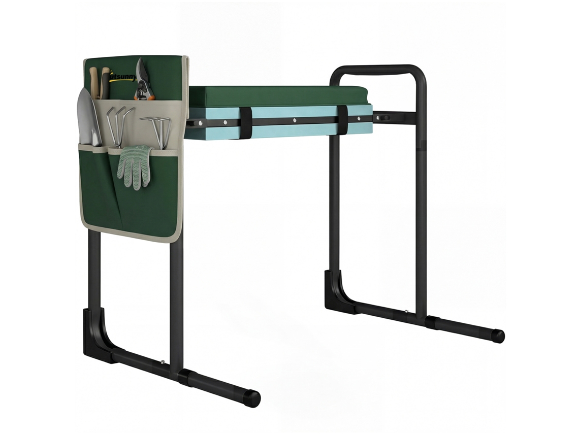 Banco de jardín con soporte acolchado para arrodillarse, capacidad de 150 kg, soporte para rodillas y piernas, acero, extensible.