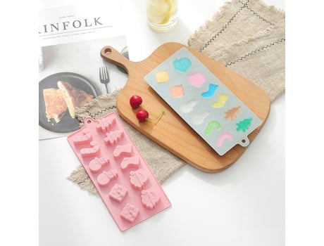 Juego de 2 moldes de silicona para pasteles con 12 cavidades en forma de muñeco de nieve, calcetín y árbol de Navidad (rosa)