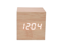 Reloj electrónico cuadrado con acabado en madera, LED, USB/batería NEVEANCE