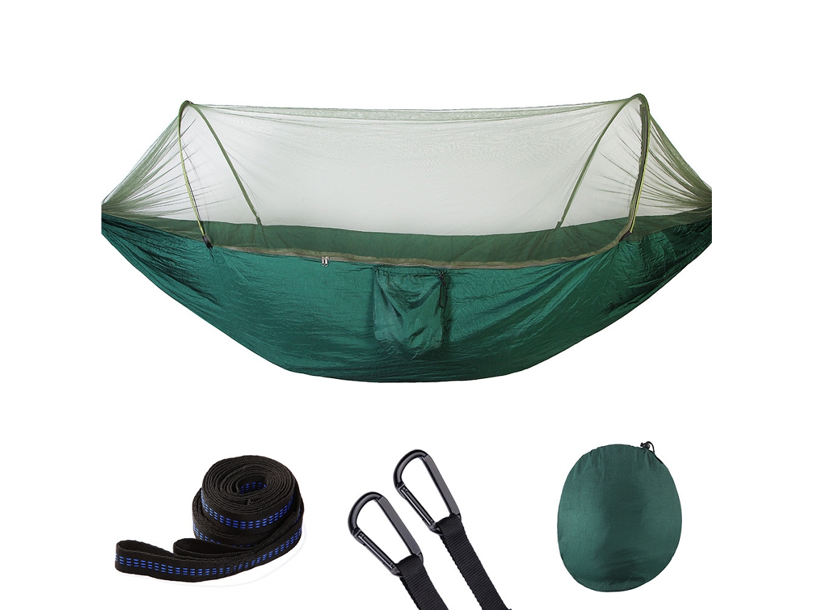Hamaca Portátil Individual Con Mosquitera, Adecuada Para Mochileros Y Campamentos Al Aire Libre (250x120 Cm) Verde Oscuro Siurn
