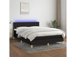 Cama Box Spring Colchón Y Luces Led Tela Negro 140x200 Cm