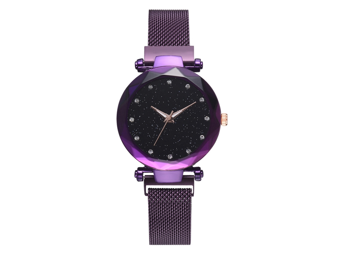 Reloj De Pulsera Informal Para Mujer Con Correa Magnética Y Decoración De Diamantes De Imitación (morado)