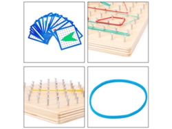 Tablero De Juego Geométrico De Madera Con Gomas Elásticas Y Cartas - Juguete Educativo Para Niños De 4 A 6 Años.