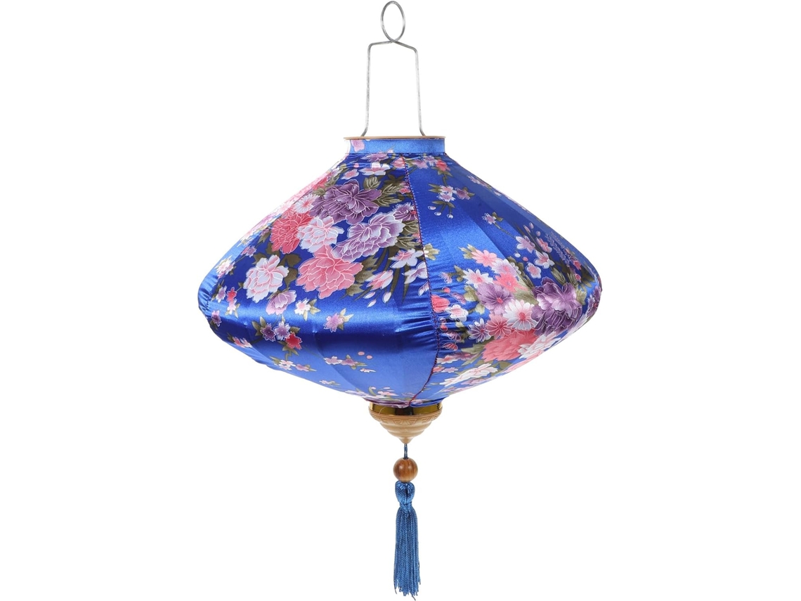 Farol De Tela Azul Con Flecos Y Delicada Decoración De Alambre, Ideal Para Decorar Balcones Y Celebraciones De Año Nuevo.