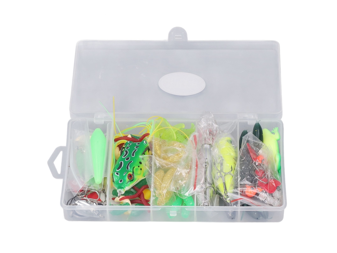 Kit De Señuelos De Pesca De 101 Piezas, Señuelos De Rana Blandos Y Duros Para Todos Los Tamaños Con Caja De Almacenamiento.