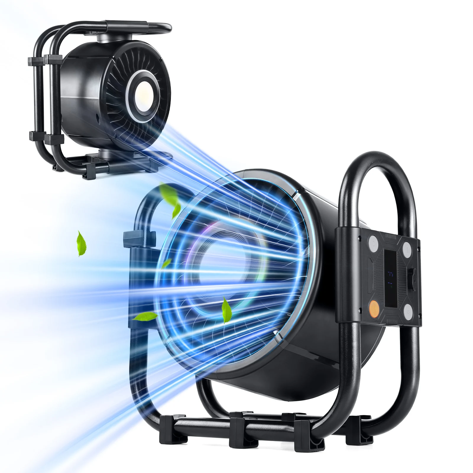 Ventilador De Camping (negro), 6 Velocidades De Viento, Batería De 16000 Mah, Con Iluminación Rgb.